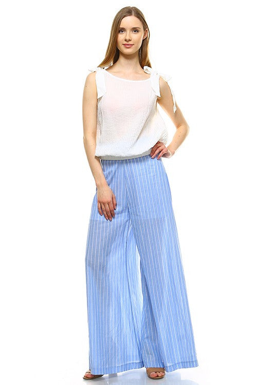 Summer Marine Blue Striped Palazzo Pants
