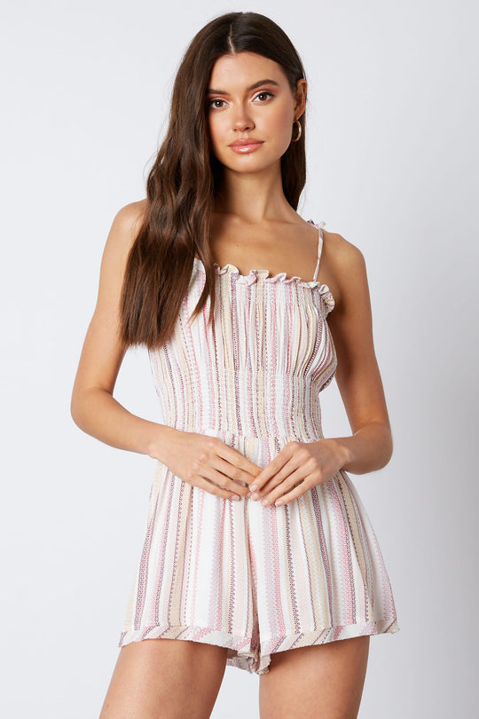 Fashion Summer Rose Multi-Color Stripe Elastic romper