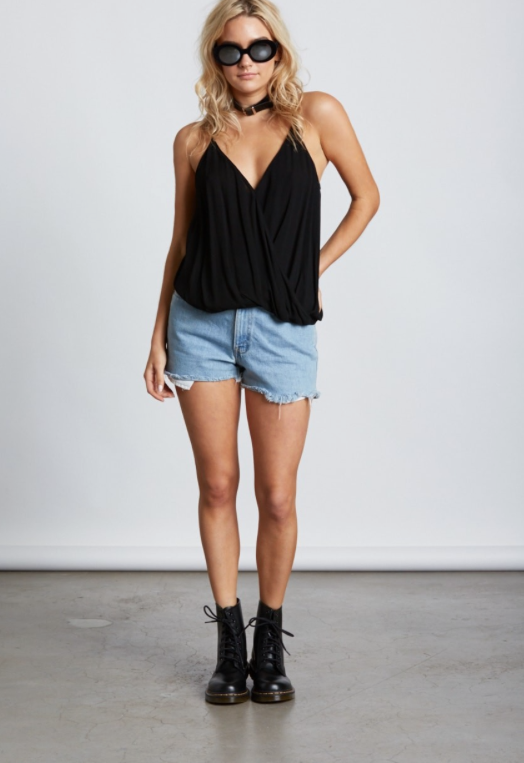 Casual Black Backless Top