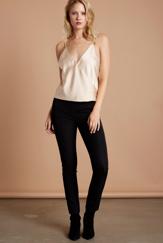 Elegant Strap V-Neck Satin Champagne Top