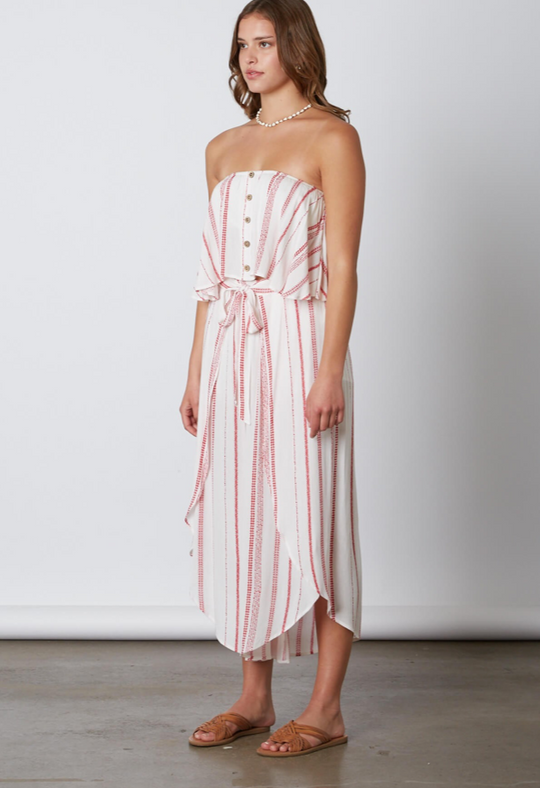 Summer Strapless Red Marine Button Down Top