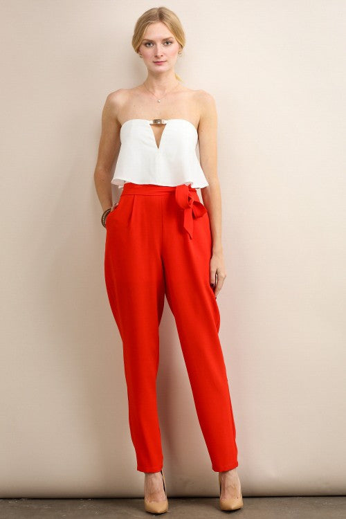Cocktail Contrast White Red Romper