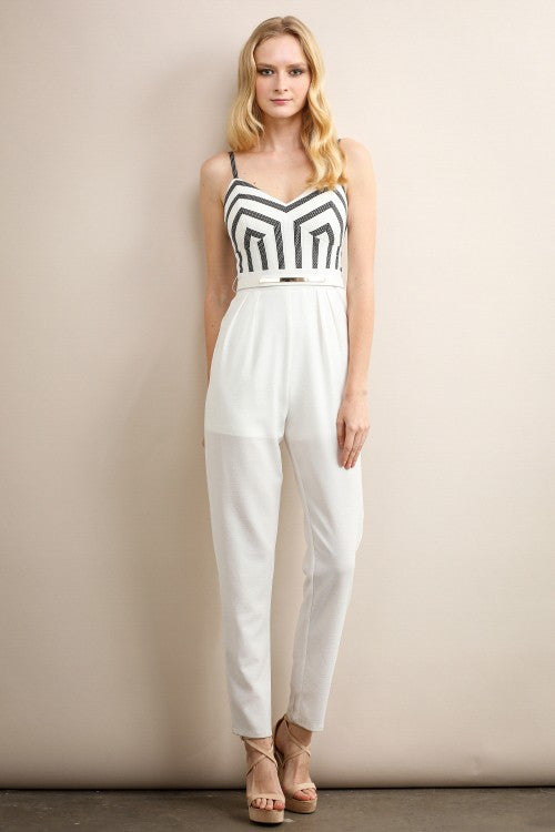 Cocktail Striped White Black Romper