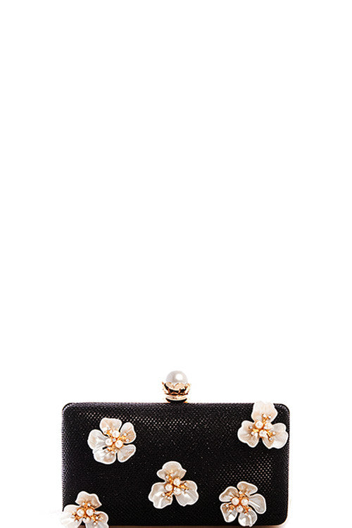 Elegant Rhinestone Floral Crystal Black Clutch