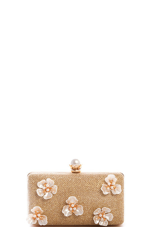 Elegant Rhinestone Floral Crystal Gold Clutch