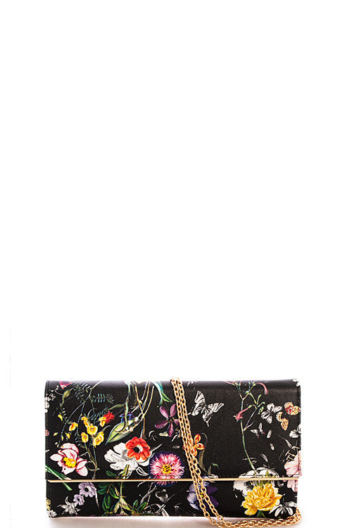 Fashion Floral Print Black Clutch