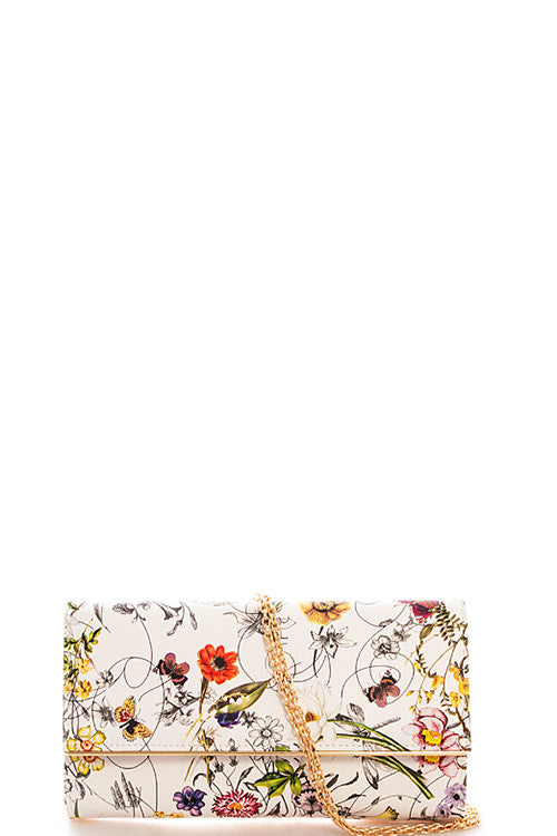 Fashion Floral Print White Clutch