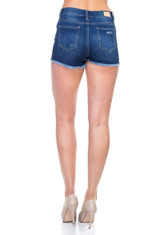 Fashion Ripped Blue Denim Shorts Side Striped Detailed
