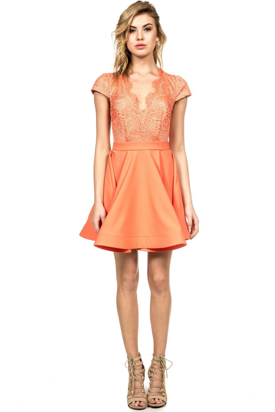 Elegant Orange Flare Lace Dress
