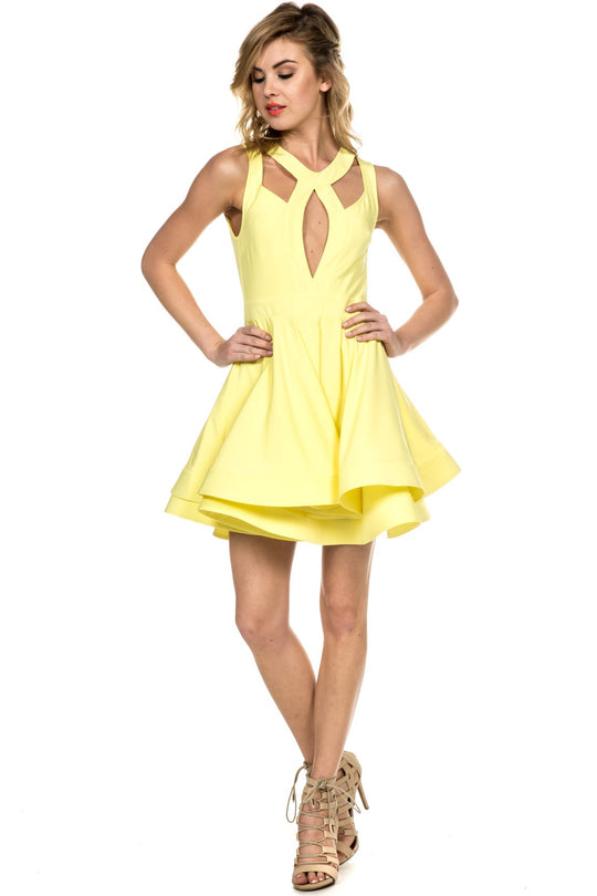 Cutout Cocktail Yellow Flare Dress