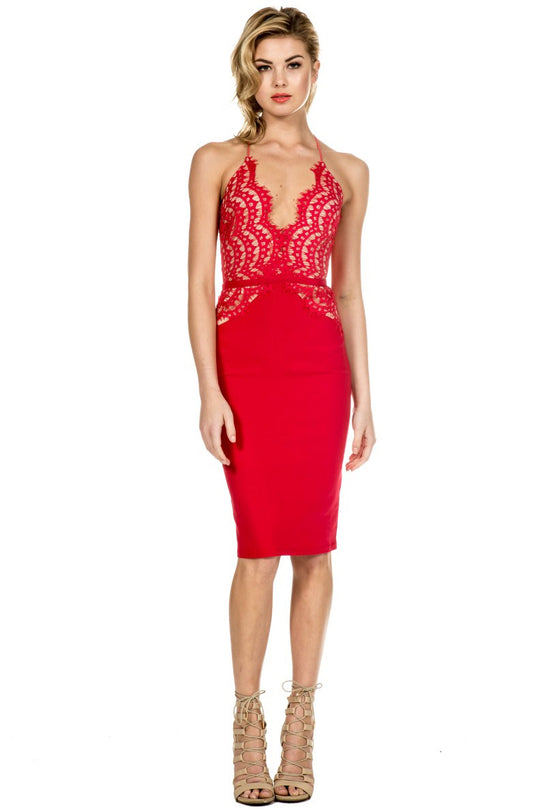 Elegant Red Scallop Lace Dress