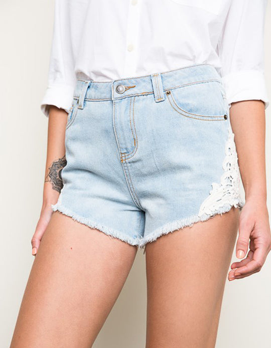 Denim Short with Crochet Trim