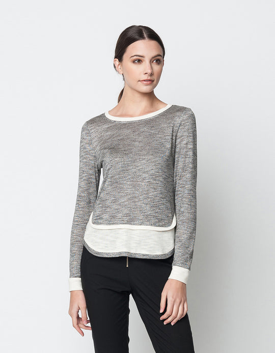 Double Hem Geometric Long Sleeve Jersey Top