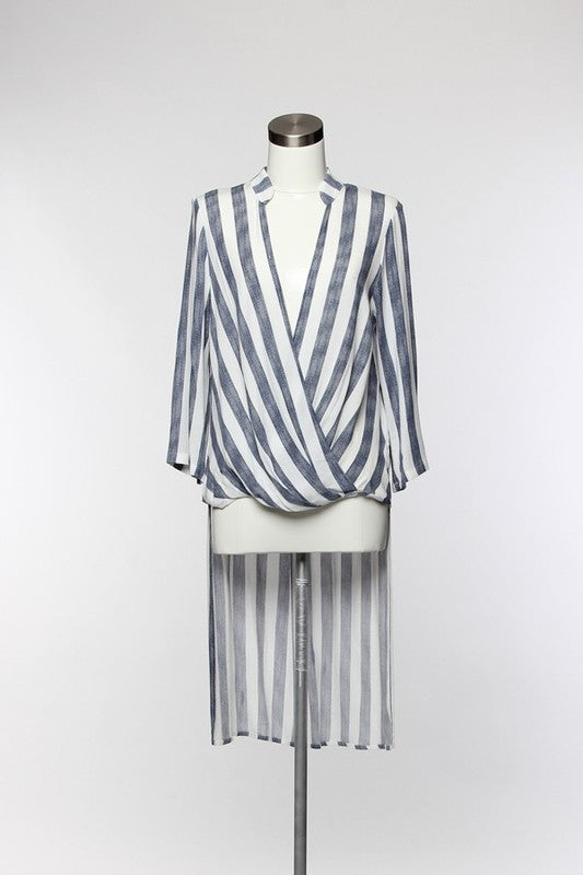 White Blue High Low Shirt