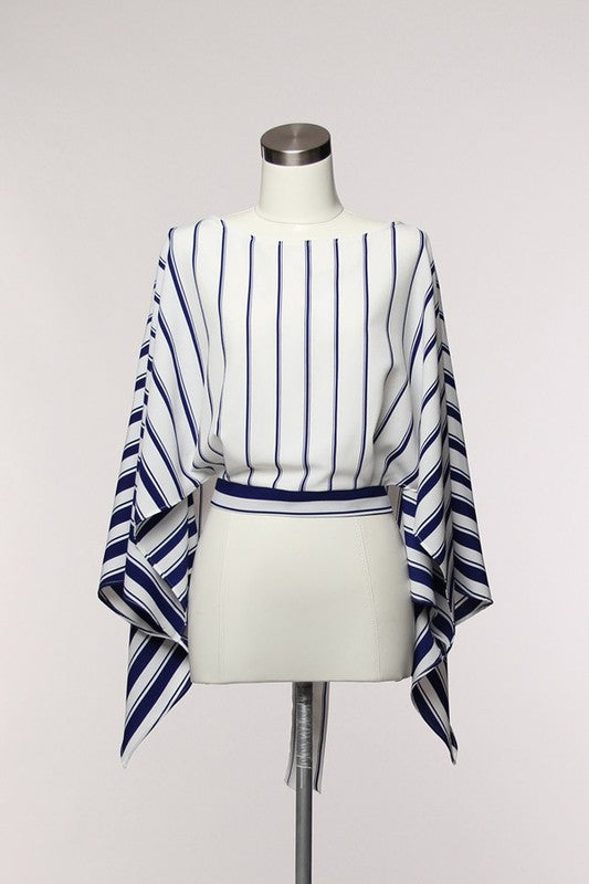 White Blue Blouse Cape Top