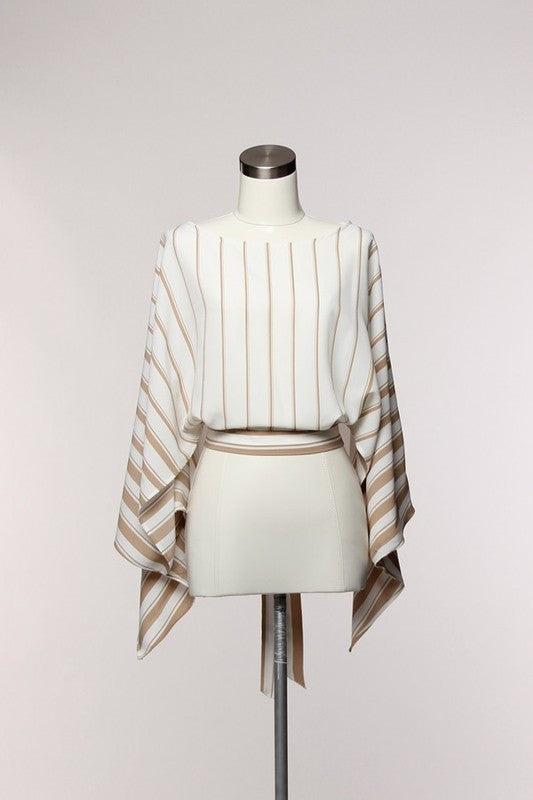 White Beige Blouse Cape Top