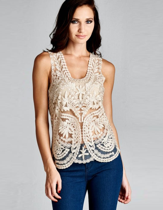 Elaborate Gold Sheer Crochet Tank
