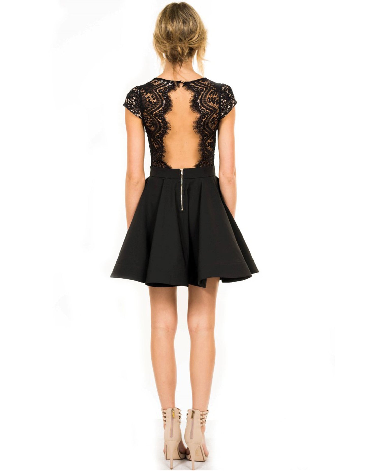 Elegant Black Flare Lace Dress