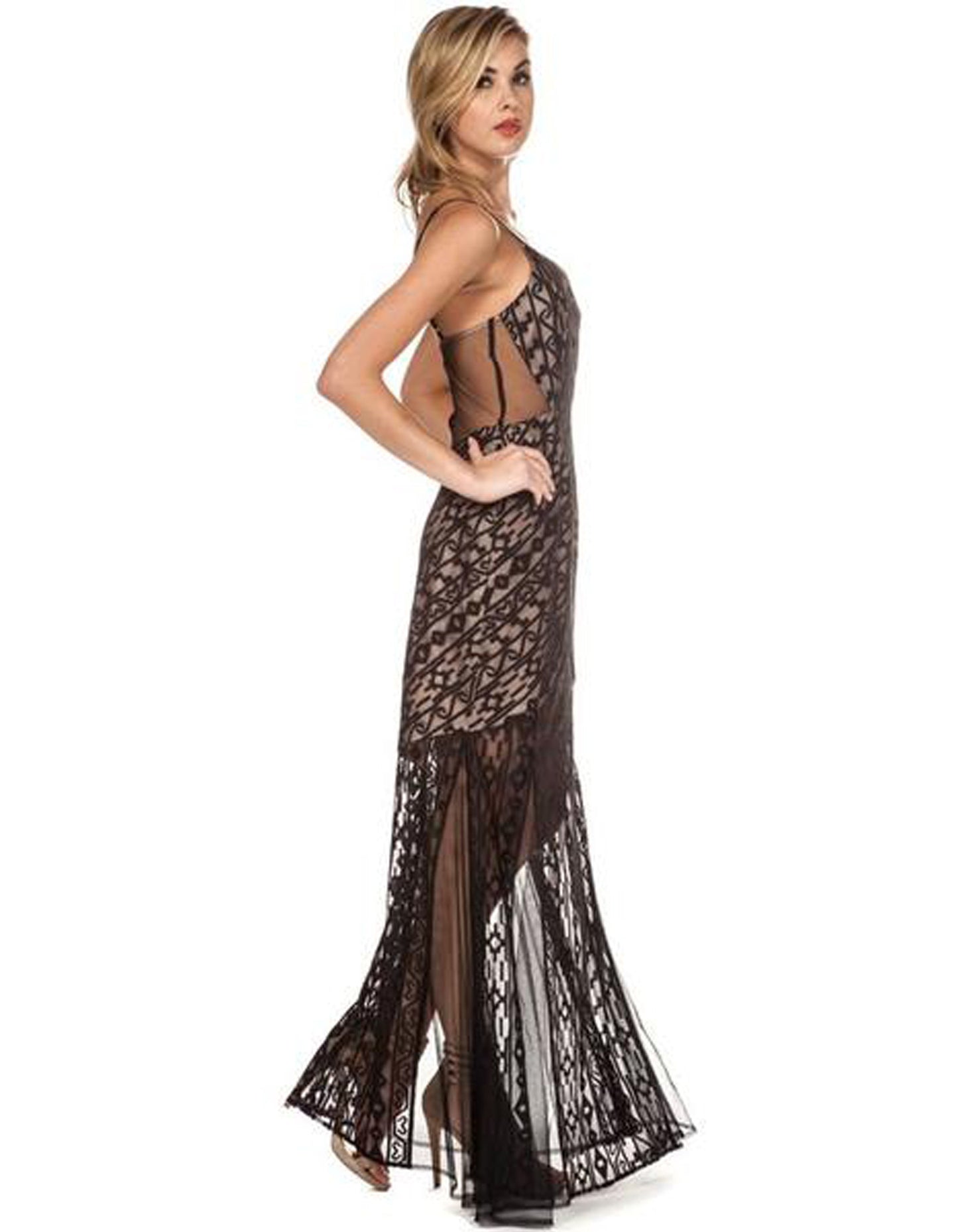 Elegant Cocktail Black Lace Maxi Dress