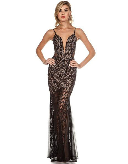 Elegant Cocktail Black Lace Maxi Dress