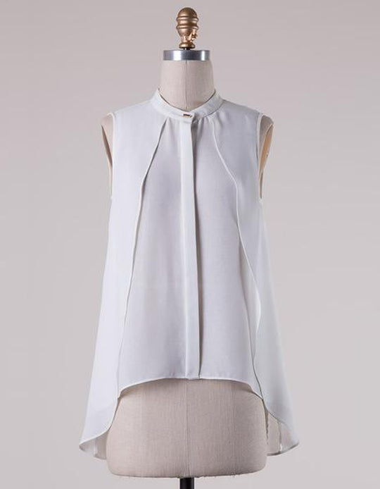 Elegant Sleeveless Layered Cut White Top