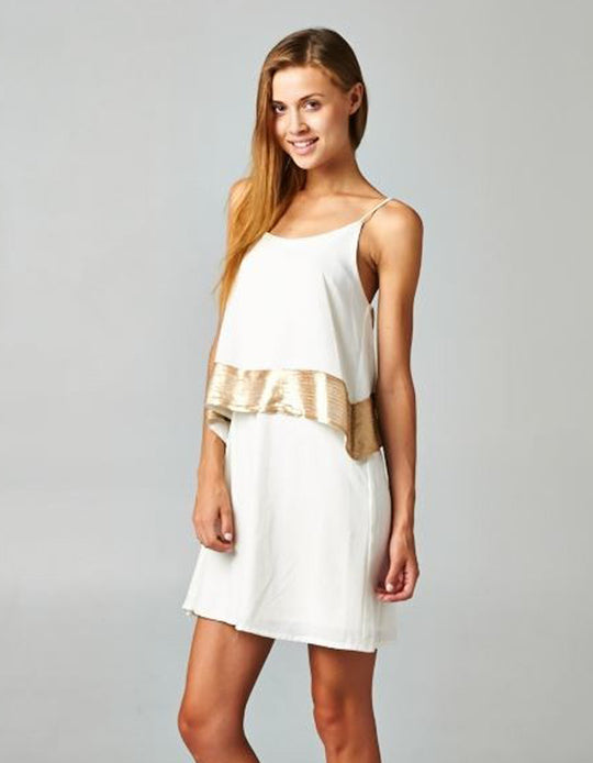 Elegant Strap Dress with Gold Sequin Trim Layer