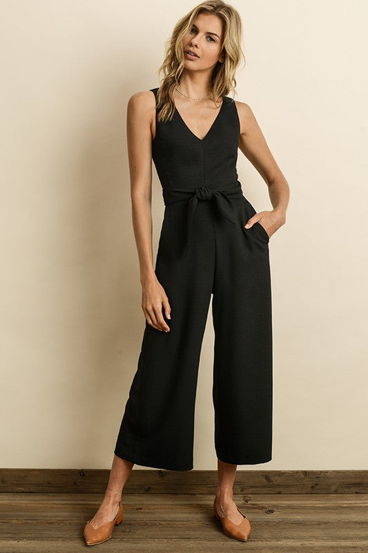 Fashion Black Cut Out Wrap Tie-Up Jumpsuit