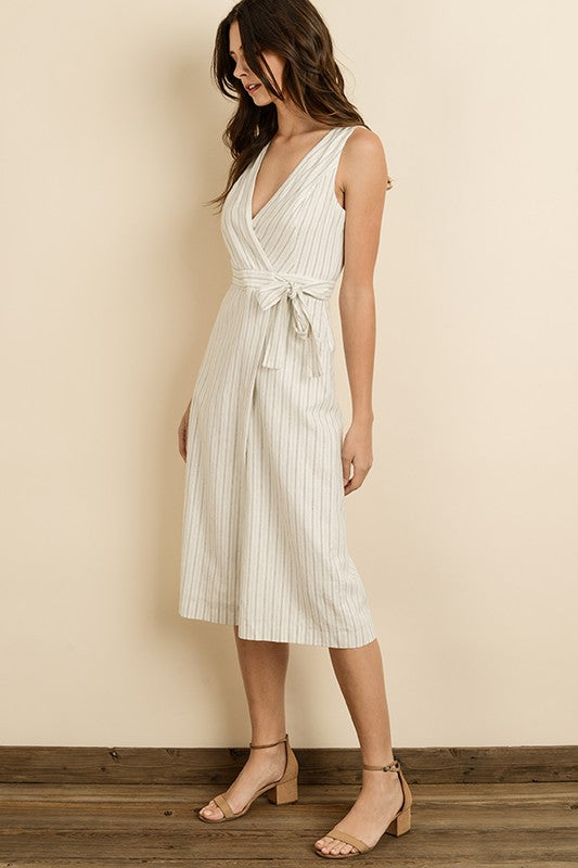 Fashion Summer Ivory Wrap Tie-Up Cropped Jumpsuit