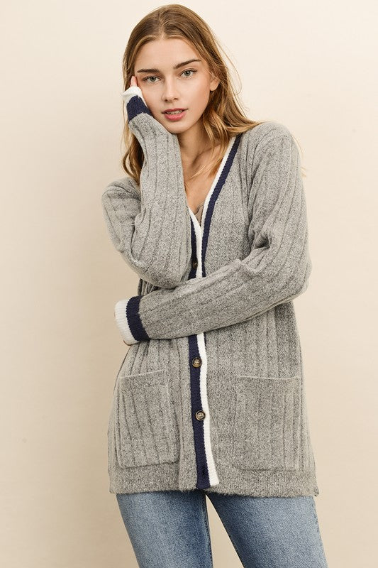 Elegant Fashion Grey Navy Cardigan