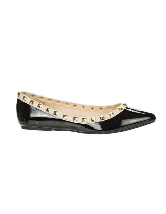 Fashion Black Flat with Rivet Decor