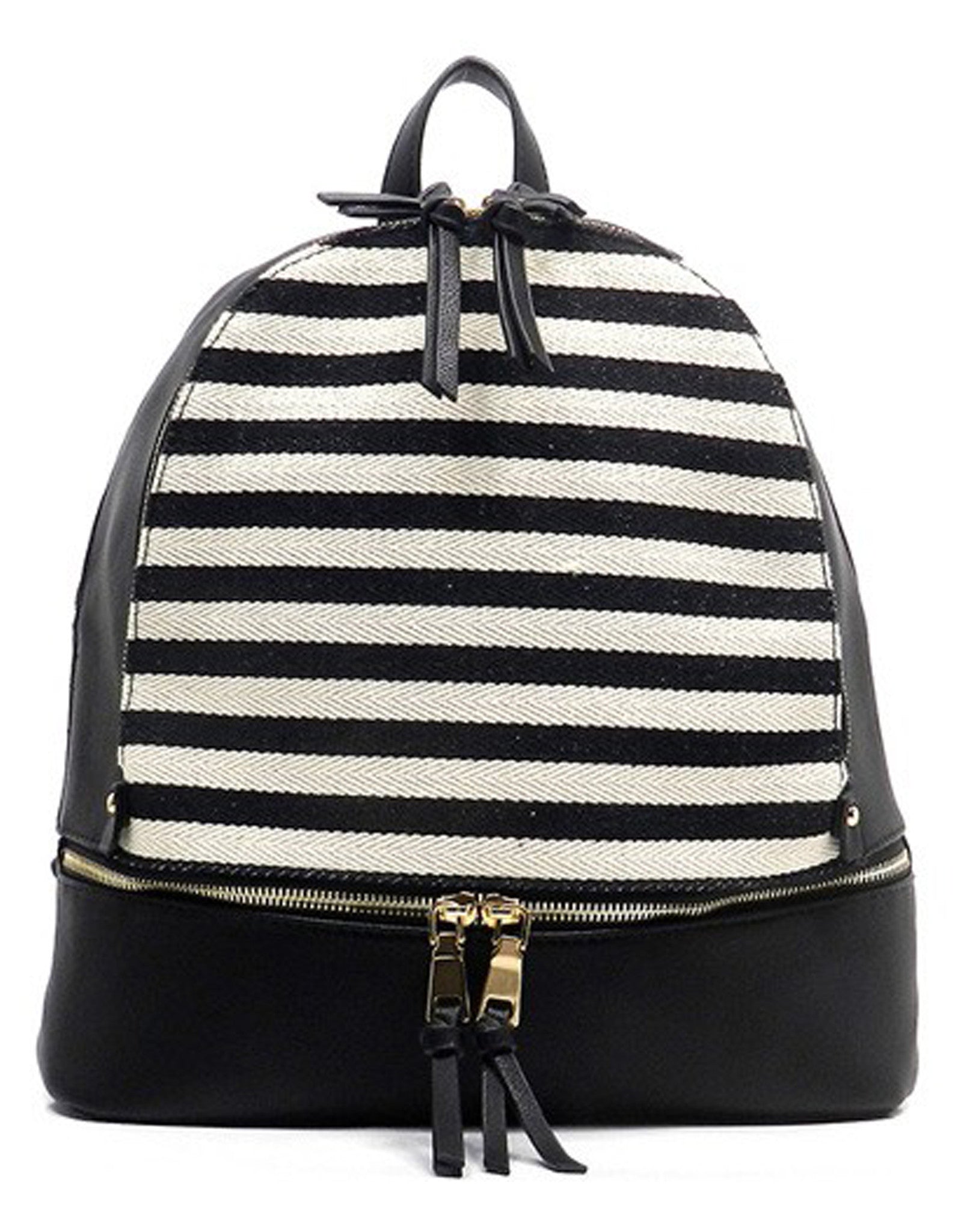 Fashion Elegant Black Backpack with Striped Patterns