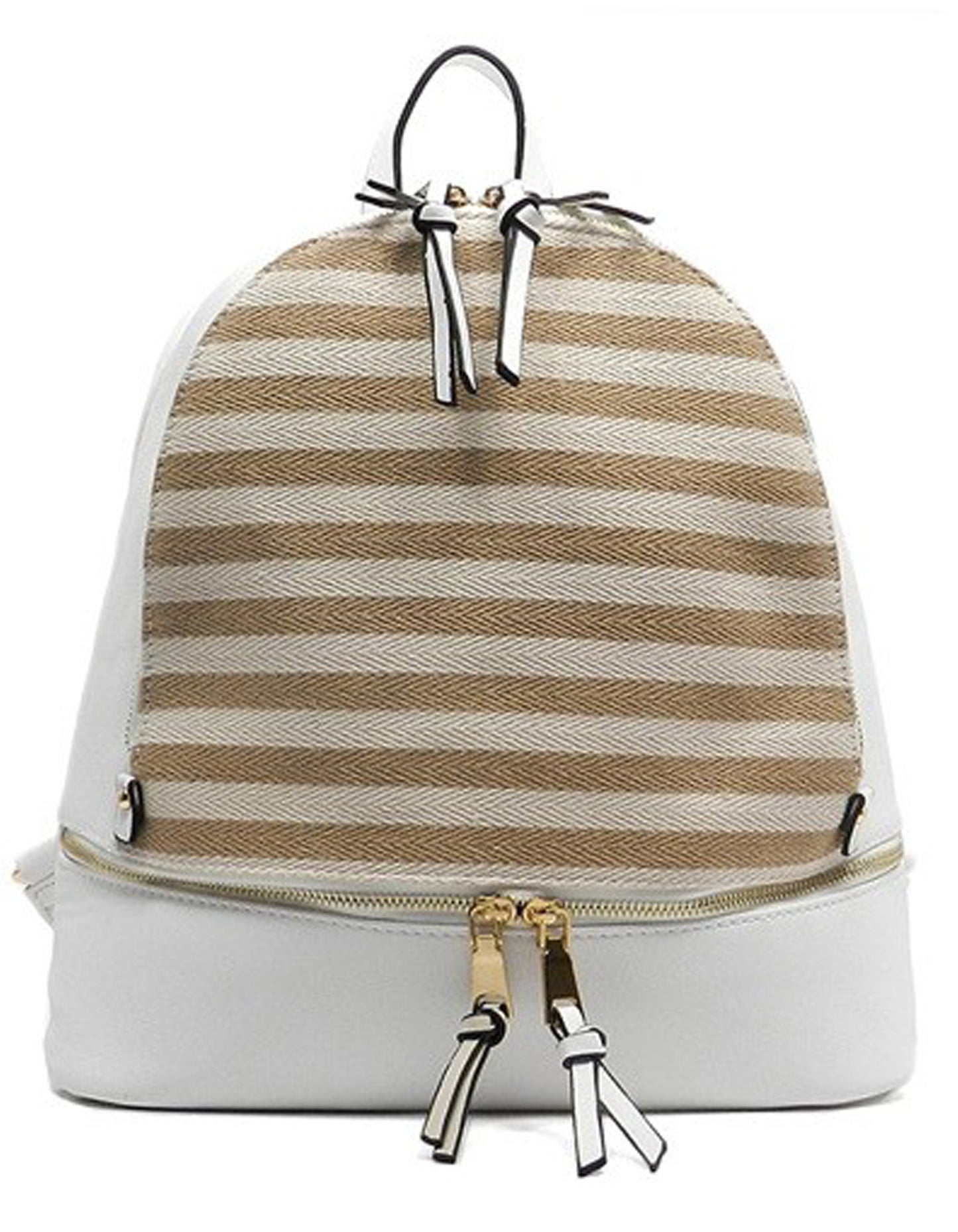 Fashion Elegant White Backpack with Striped Patterns