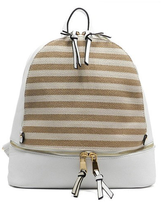 Fashion Elegant White Backpack with Striped Patterns