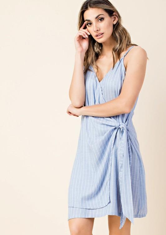 Summer Marine Striped Tie-Up Blue Dress