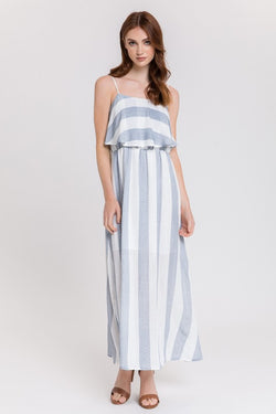 Fashion Strap Summer Marine Ruffle Blue Maxi Dress EDITE MODE Fashion Strap Summer Marine Ruffle Blue Maxi Dress EDITE MODE