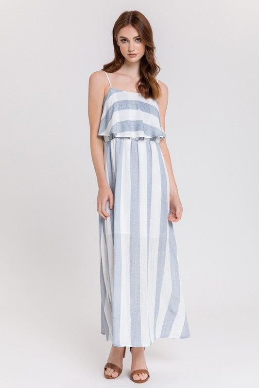 Fashion Strap Summer Marine Ruffle Blue Maxi Dress