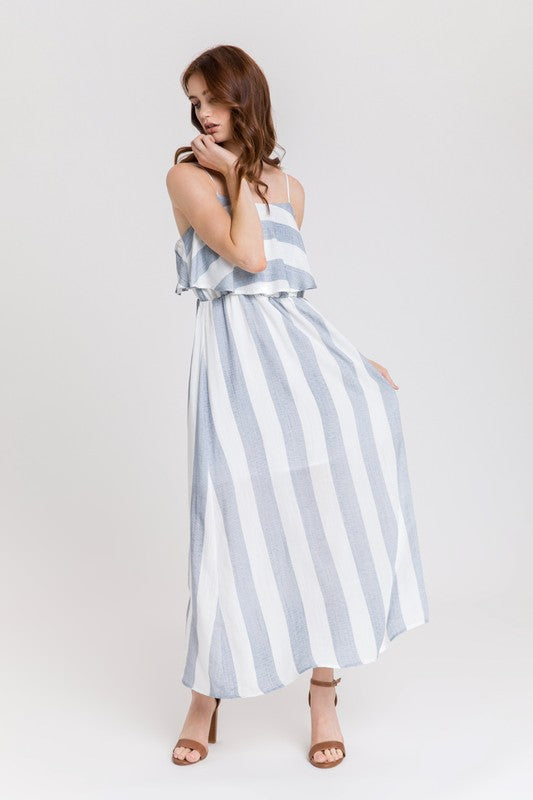 Fashion Strap Summer Marine Ruffle Blue Maxi Dress