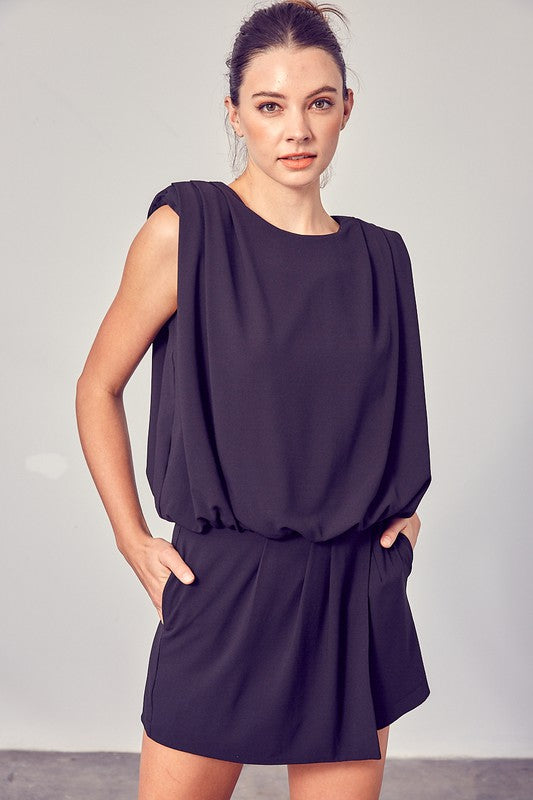 Fashion Round Neck Black Sleeveless Ruffle Romper