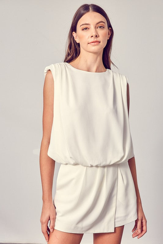 Fashion Round Neck White Sleeveless Ruffle Romper