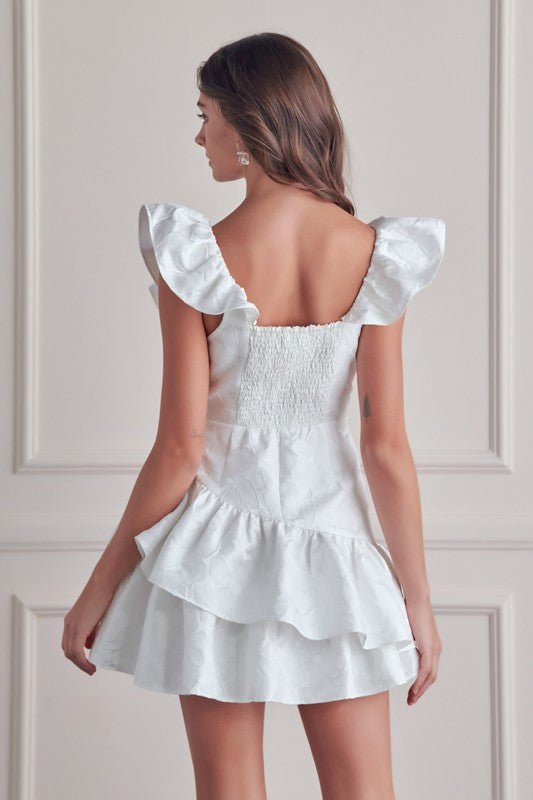 Elegant White Ruffle Sleeve Embroidery Detailed Dress