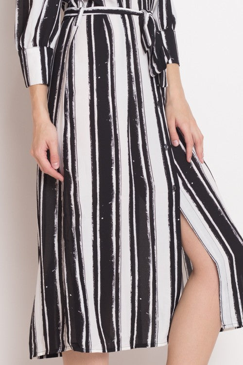 Fashion Off Shoulder White Striped Black Dress