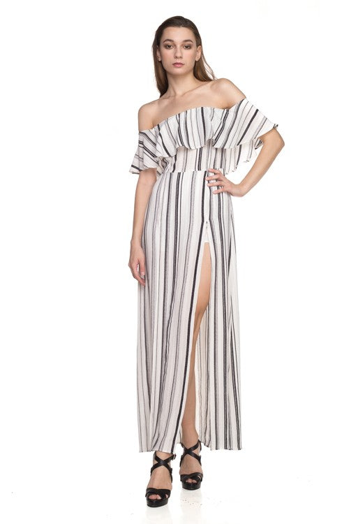 Fashion Off Shoulder Ruffle White Contrast Maxi Romper