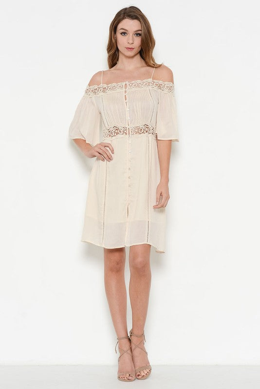 Fashion Cold Shoulder Natural Lace Dress