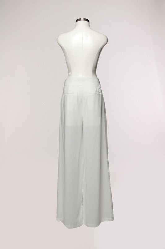 High Waisted Pleated White Palazzo Pant