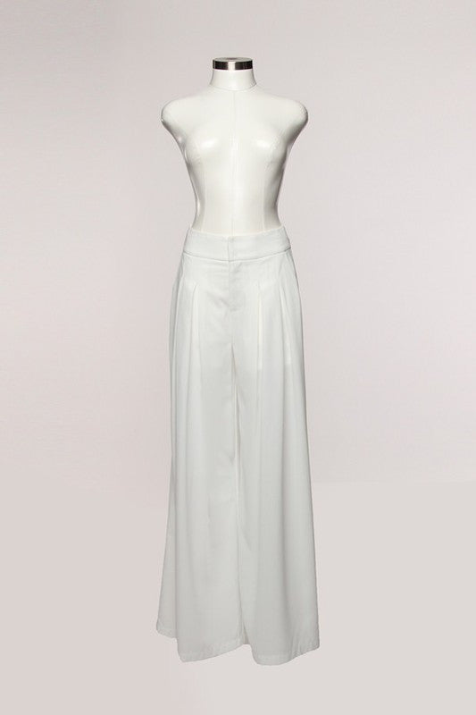 High Waisted Pleated White Palazzo Pant