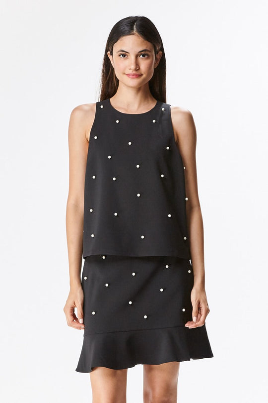 Elegant Pearl Black Tank Top