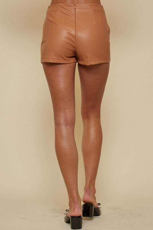 Casual Toffee Matte Faux Leather Skort