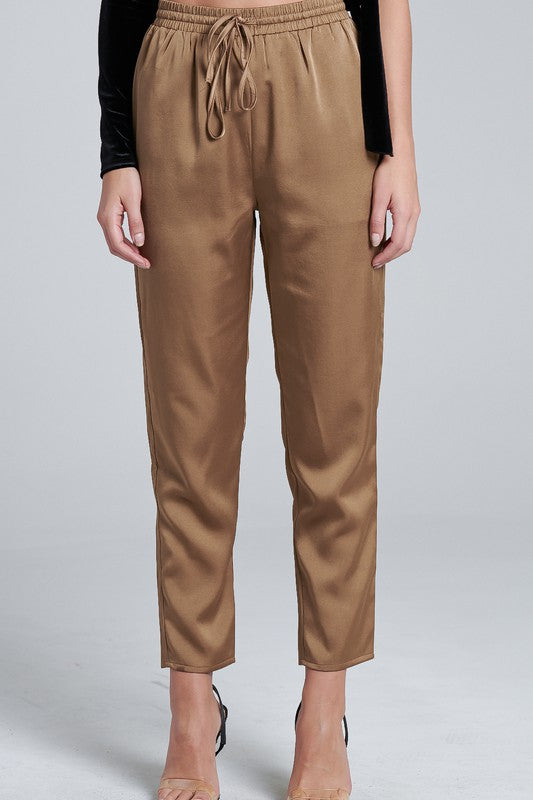 Elegant Bronze Satin Pants
