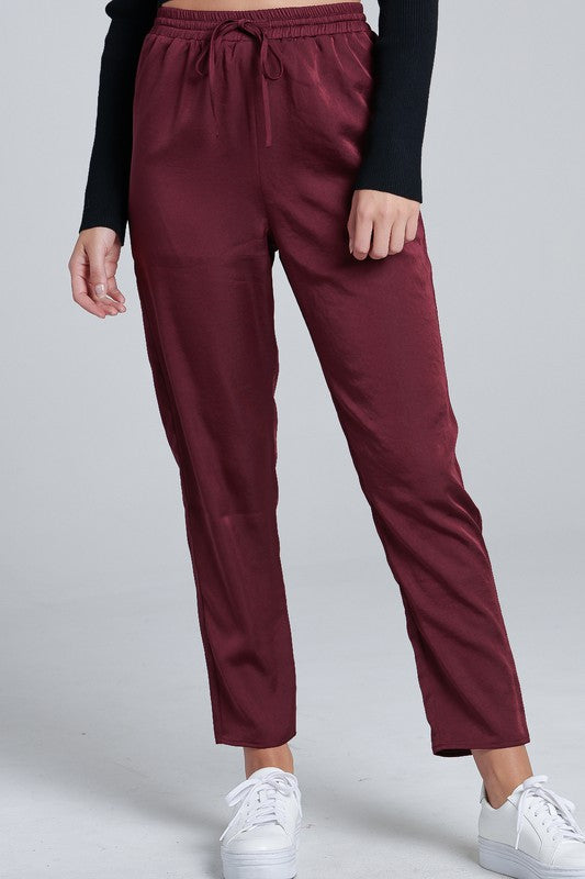 Elegant Wine Satin Pants