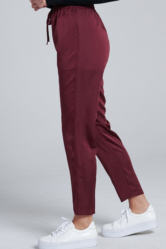 Elegant Wine Satin Pants